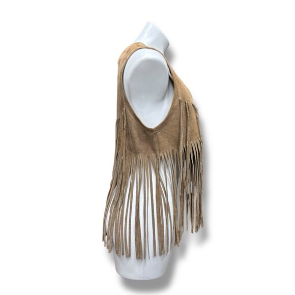 Vtg Suede Fringe Vest Sz S/M Leather Tan Brown Boho Hippie Festival 60s 70s - Picture 6 of 16